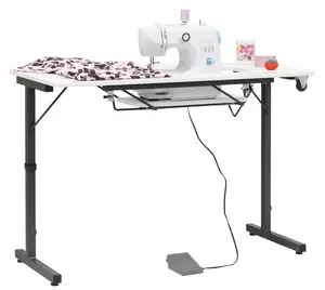 Rollaway II Sewing Table Portable Folding Sewing Table with Wheels, Easy Fold-Away for Storage Black/White 13408