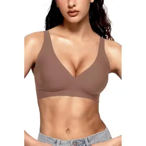 Womens Wireless Seamless Bras Deep V No Underwire Push Up Bras Supportive Full Coverage Bralettes Plunge T Shirt Bra
