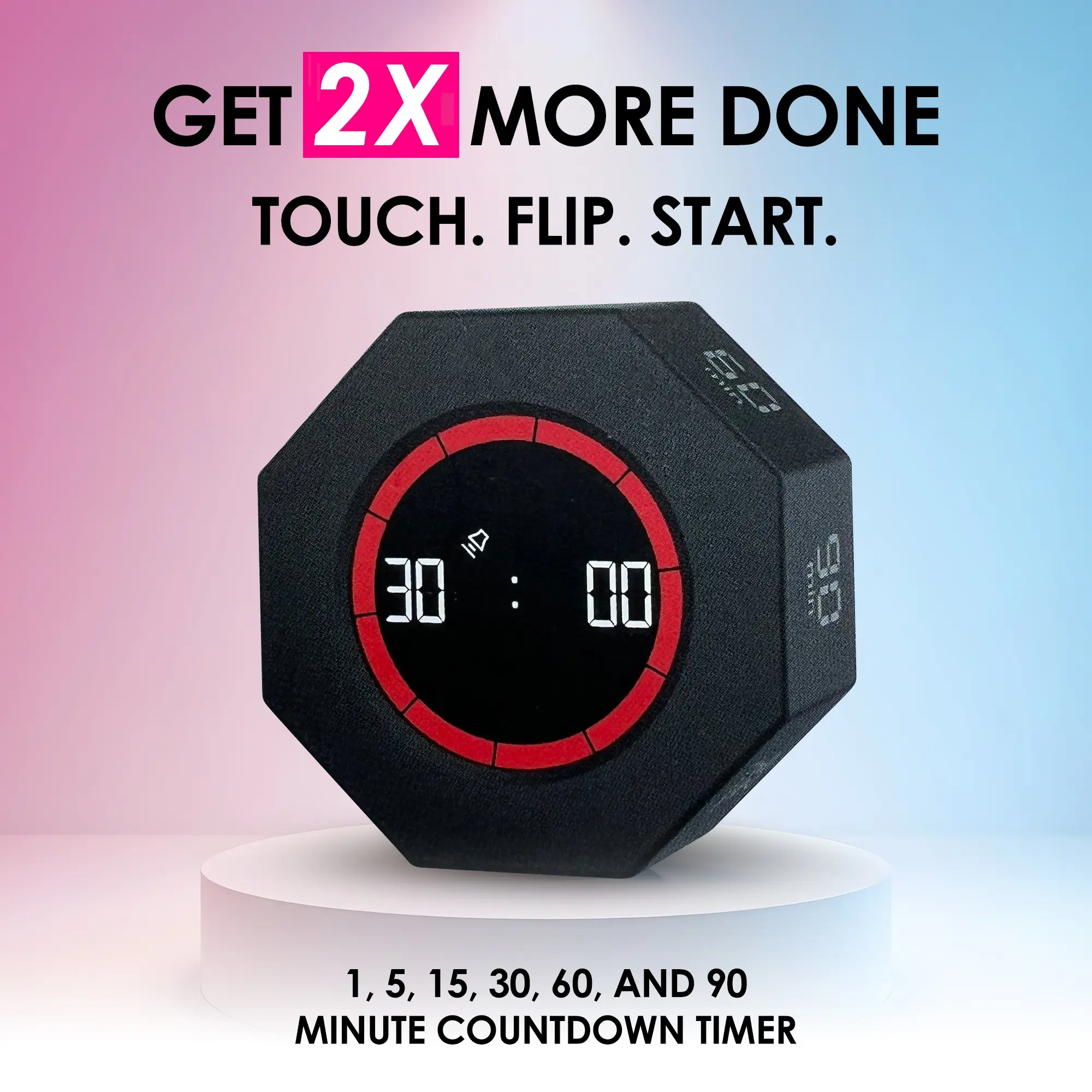 Pomodoro Timer Cube, Productivity Timer, Pause & Resume, Silent & Adjustable Sound Alert, for ADHD, Task, Work, Study, 3/5/10/15/25/30min & Custom Countdown