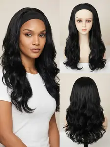 22 Inch Long Body Wave Headband Wig Natural Black Soft Wavy Hair Wig