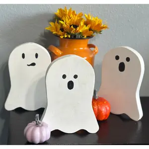 Wooden Ghost Decor – Cute Chunky Halloween Shelf Accent, Perfect for Tiered Trays, AND WE GLOW!