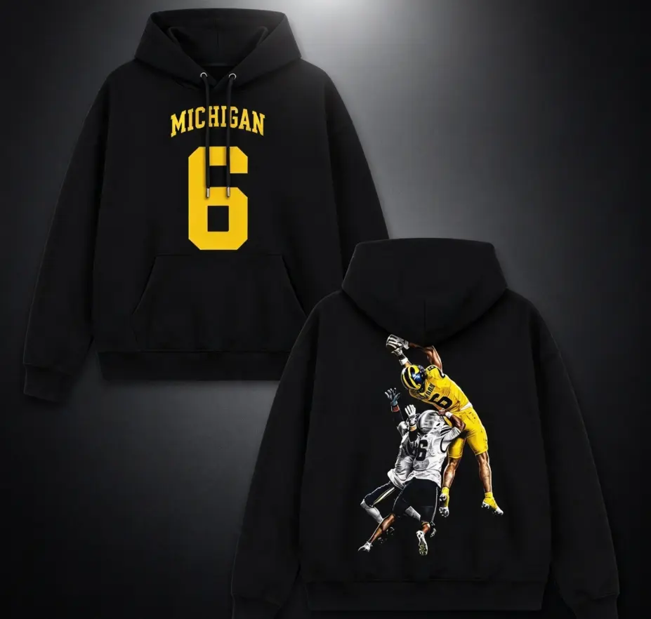JJ Buchanan 60:01 Last Minute Hoodie Sweatshirt, DB6 Catch Graphic Pullover, Maize Blue Michigan Football Fan Merch, Wolverine Sports Apparel, Retro Bootleg Game Day Outfit, Fall Season Gift, Men Women Heavyweight Oversized Black Vintage Streetwear Tops