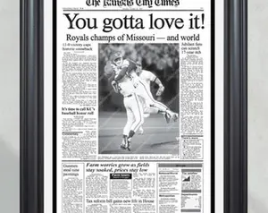 1985 Kansas City Royals World Series Champions Framed Front Page Newspaper Print