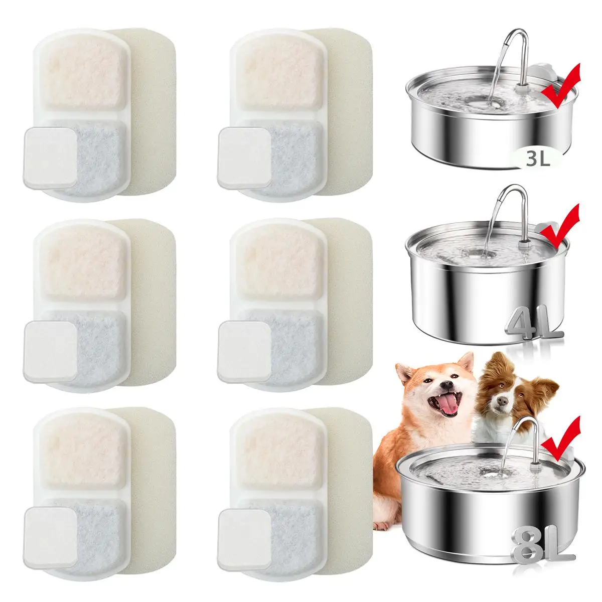 Dog Water Fountain Filters, 6/12 Pack Pet Fountain Replacement Filter Sponge for Stainless Steel Water Fountain, Dogs & Cats Water Fountain Accessorie