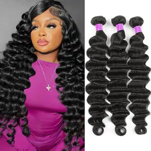 Ama Thick Loose Deep Wave Bundles Virgin Human Hair Weave Bundles Natural Color Remy Hair Weave Extensions Quick Weave Extensions 1/3/4 Bundles
