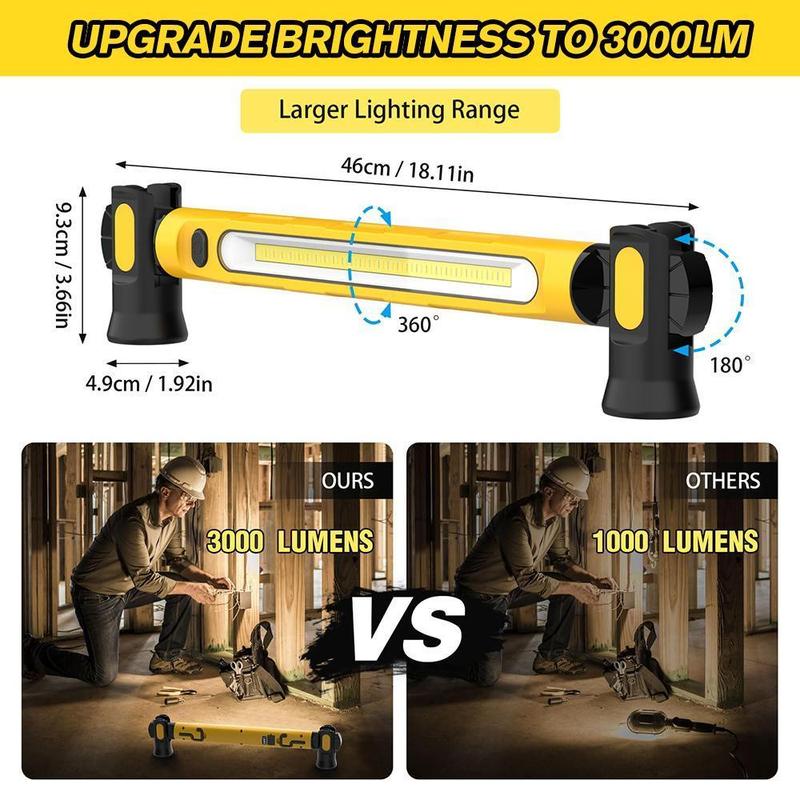 LED Under Hood Light 3000LM, Magnetic Work Light Bar with Hooks, 5200mAh Rechargeable Cordless Garage Light