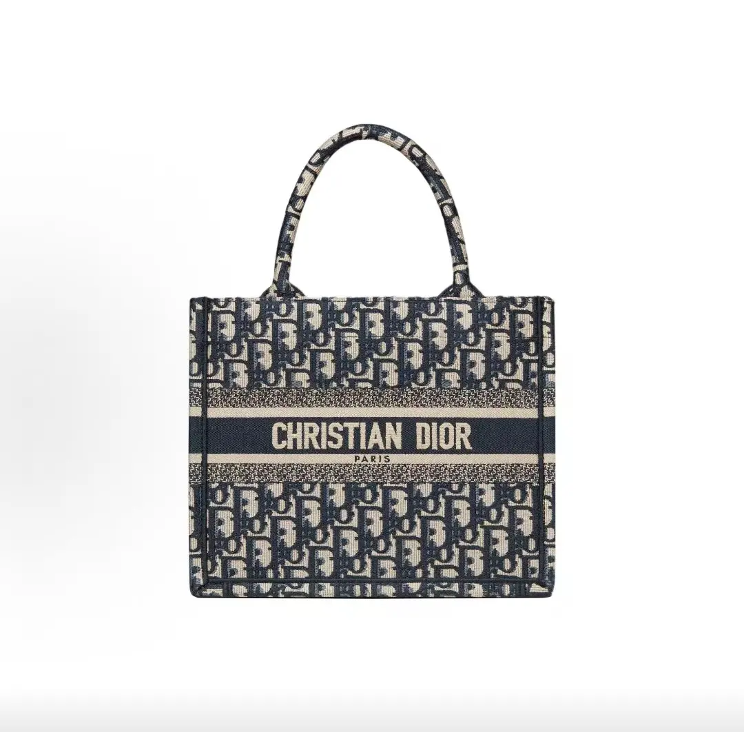 Pre-owned Dior Book Tote Small Women's Handbag, Oblique Allover Print Canvas Tote Shopping Bag, Denim Blue