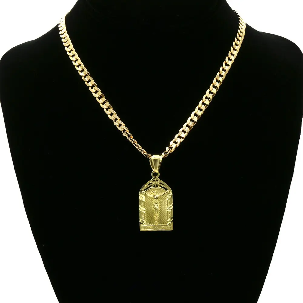 Men's 14K Gold Garden Jesus Necklace - 5mm Cuban Chain | 24" Religious Fashion Jewelry