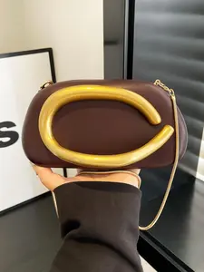 Women's Fashionable Metal Handle Chain Strap Crossbody Bag, Casual Solid Color PU Leather Shoulder Bag for Daily Used, Trendy All-match Commuter Bag