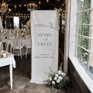 Personalized Linen Wedding Welcome Sign, Custom Wedding Banner, Bridal Shower Decor, Engagement Party Sign, Minimalist Wedding Reception Banner