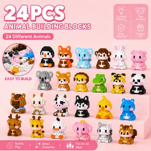 Cute Animal Mini Building Blocks，24PCS Animal Building Blocks Set，Mini Animal Blocks for Kids，DIY Animal Brick Toy，Cute Desk Decor Building Blocks