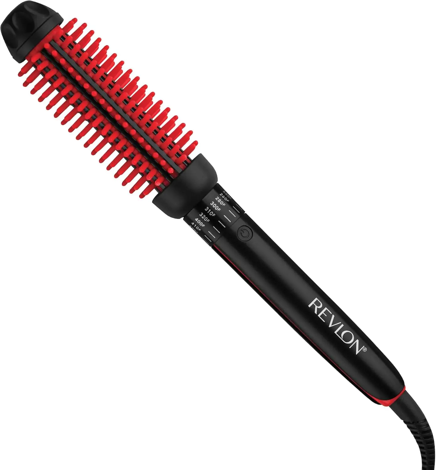 REVLON SmoothStay Coconut Oil Infused Heated Styling Brush, 1 Inch Thermal Round Curling Tool, Silicone Bristles, Adjustable Temperatures, Shiny Voluminous Finish, Black/Red