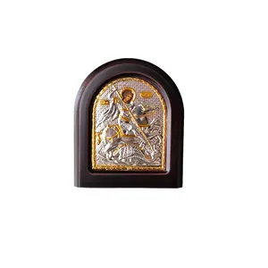Saint George Icon 7.48" Silver 950° Religious Wood Handicraft Christianity