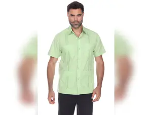 Men's Cotton-Blend Classic Four-Pocket Short Sleeve Guayabera Shirt