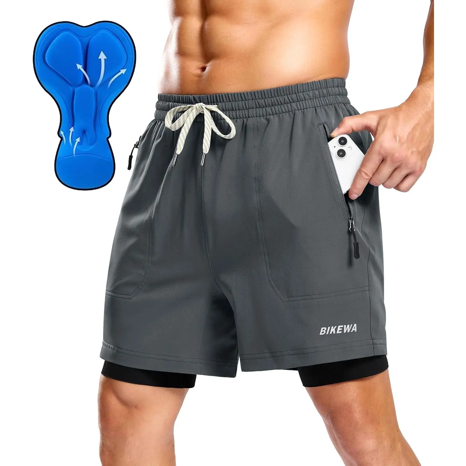 Men's Loose-Fit Mountain Bike Shorts with 4D Padded Liner, Breathable Fabric, Adjustable Waist, Secure Zipper Pockets, Ergonomic Design, UV Prevention & Anti-Skid for All-Mountain, Cross-Country, Male, Biking, Quick-Dry, Downhill, Enduro Racing, Two Zippe