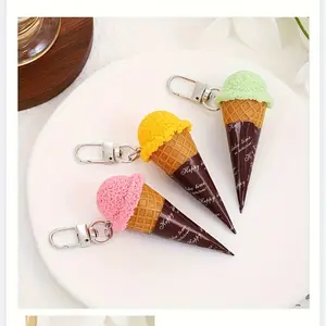 1Pc cartoon fun mini keychain imitation ice cream imitation cone college style graduation season bag pendant