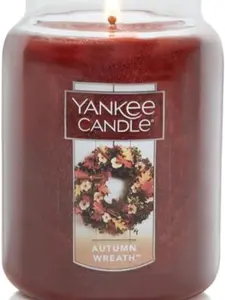 Yankee Candle Autumn Wreath Scented, Classic 22oz Large Jar Single Wick Aromatherapy Candle, Over 110 Hours of Burn Time, Fall Fragrance, Perfect for gifting Decor Freshener Ornaments Decoration Perfume Autumn Wreath