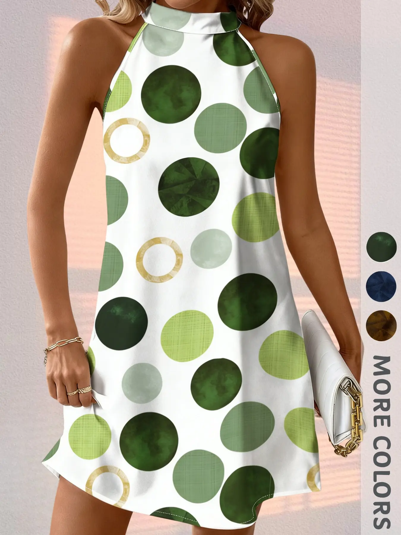 New Summer Women's Polka Dot Halter Backless Casual Chic Dress, Adjustable Tie-Back, Loose A-Line Midi Skirt, Stylish and Comfortable, Casual Fashionable Dress, Casual Fashion Dresses