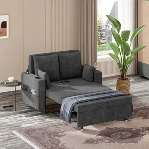 Garvee 3-in-1 Pull-Out Couch 56" Loveseat Sleeper Sofa Bed with Cup Holders and USB Charging, Ideal for Living Room, Bedroom, Apartment, Supports Up to 1000Lb, Available in Deep Grey and Black