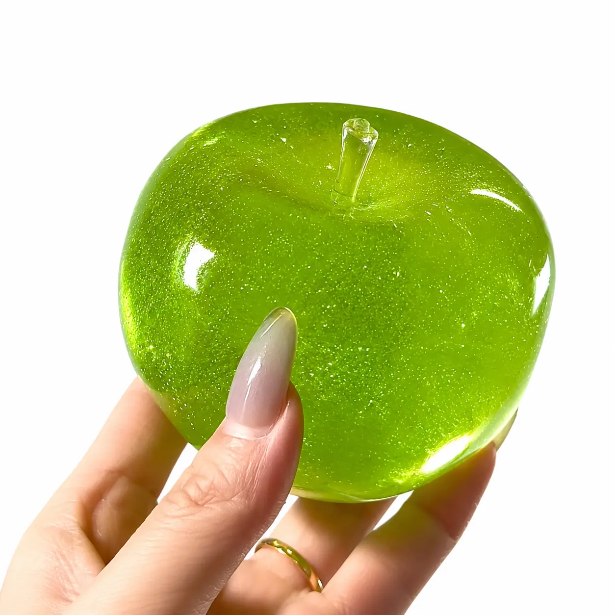 Chiboki Squishy Glitter & Slush Green Apple Squishy Set - Moldable Non-Rebound Stress Relief with Sparkle & Crunchy Sounds,Soft Squeeze Stress Relief Desktop Ornament for Adults, Portable Office Decompression Decor, Ideal Party Favor & Holiday Gift