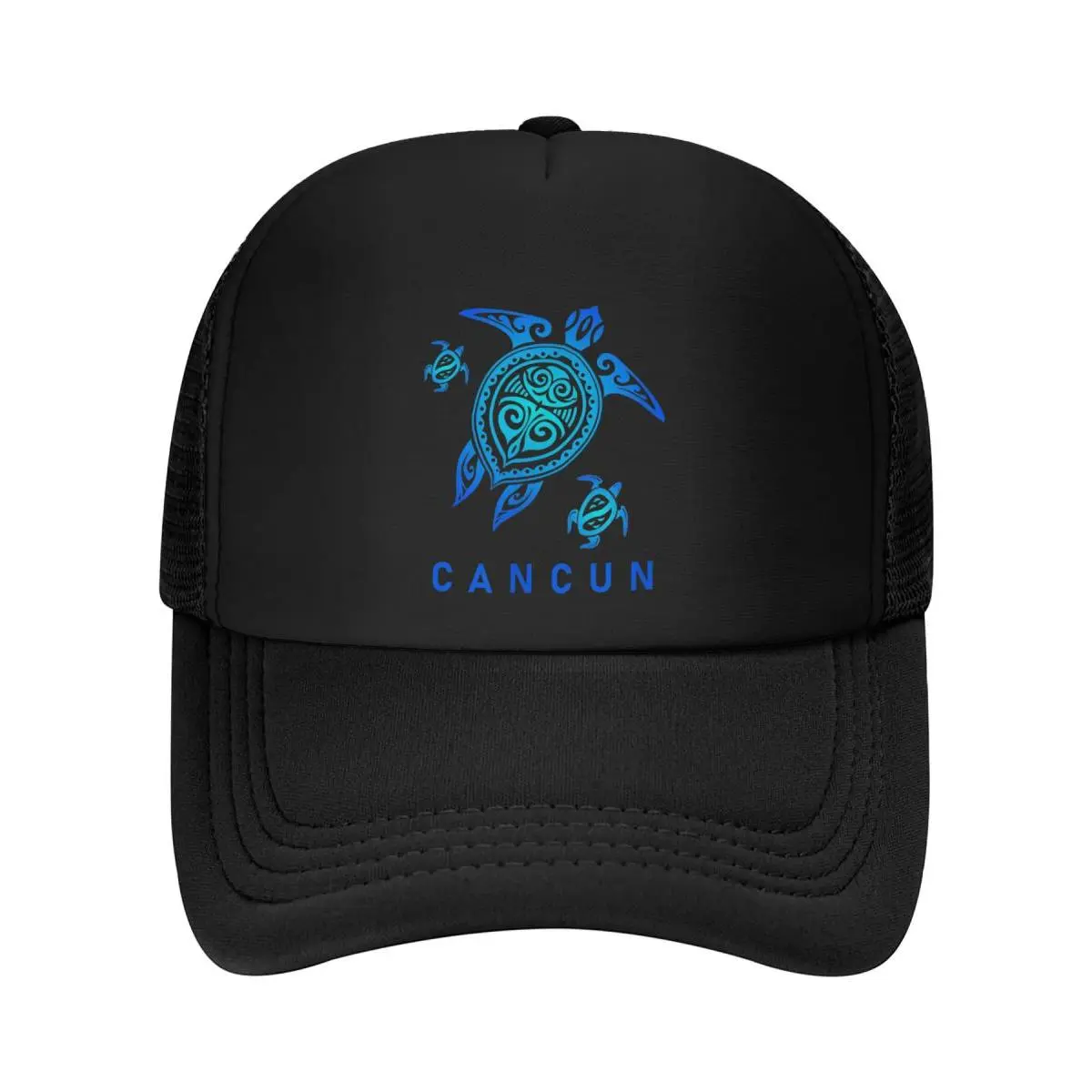Cancun Mexico Sea Blue Tribal Turtle Mesh Fabric Baseball Cap - Durable, Cooling Breathable, Flat-Dry, Machine Washable, Sun Protection Outdoor Wear for Hiking/Light Outdoor Adventure Sports, Hiking/Cycling, Casual, Uv Resistant, Universal