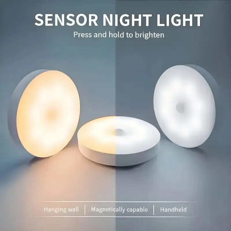LED Induction Night Light, Three Color Adjustable USB Wall Lamp, Rechargeable Sensing Light, Auto Switch, Home Decor, Hallway, Christmas Gift, Adjustable Lighting, Ambient Night Lamp