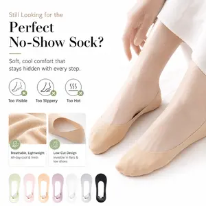 Women's 5-Pair No Show Ice Silk Liner Grip Socks, Everyday Style, Non-Slip Thin Invisible Design, Breathable Cotton Sole, Stay-Put Heel, Compression, Pastel Flower Print for Big Sizes Footwear, Lady's Womenswear Underwear