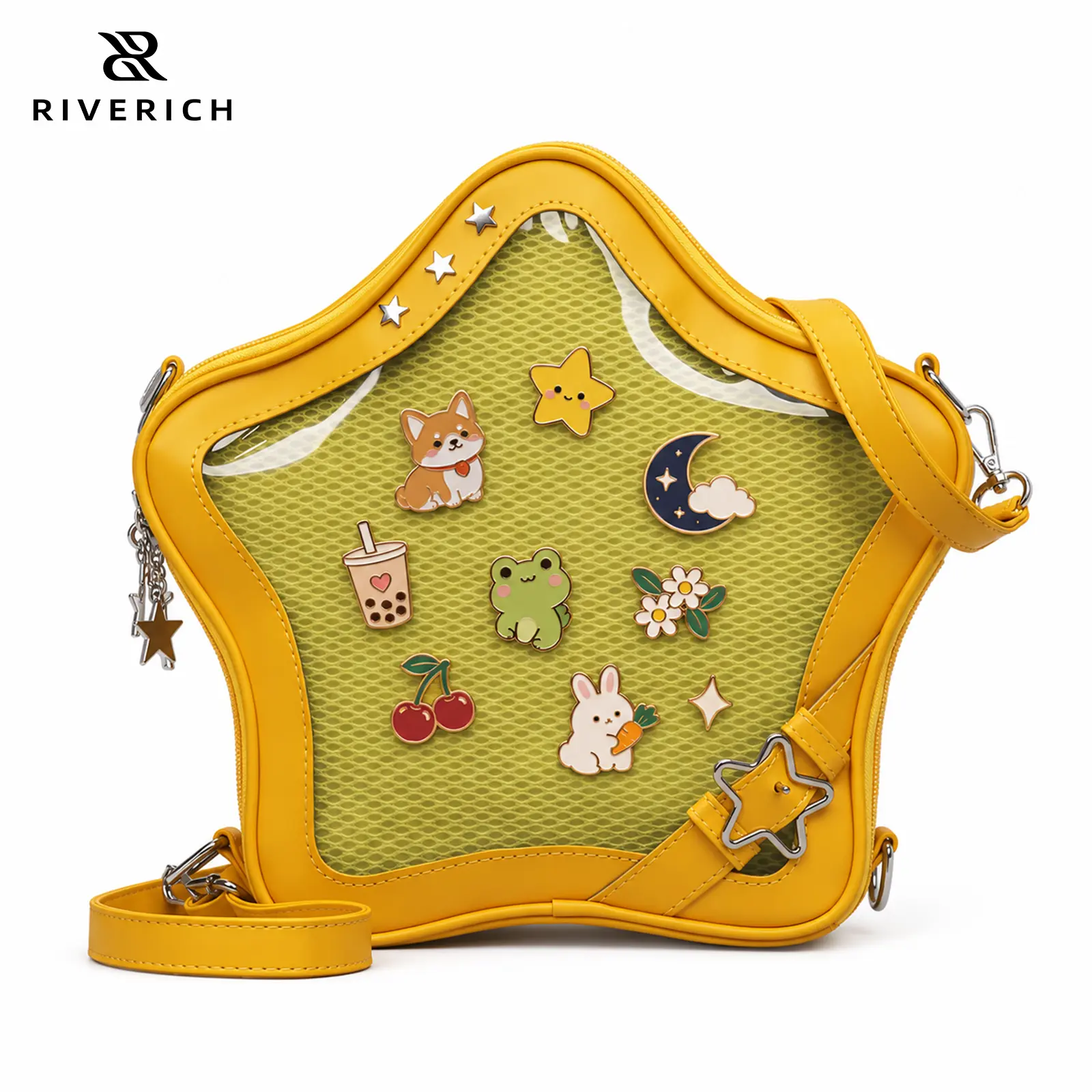 RIVERICH Women's Japanese Anime Rhinestone Decorated Mini Satchel - Waterproof Anti-Theft Zip Closure Crossbody Purse, Cute Star-Embellished Stylish Square Double Handle Soft Girl Casual Bag