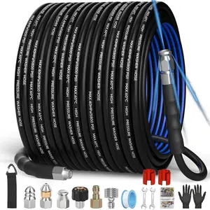 Sewer Jetter Kit for  Washer(50FT),1/4" NPT Drain Cleaner Hose 5800PSI with 3 Sewer Jet Nozzles, Corsage Pin,Marking Ring, Nozzle,Teflon Tape&Gloves