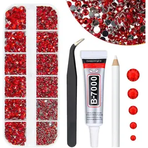 Red Crystal Resin Rhinestones w B7000 Jewelry Glue for Bedazzling Crafting 2mm 3mm 4mm 5mm 6mm Flatback Stones Ruby Red Diamonds Crystals Gems for Nails Face Eye Makeup Tumblers Bottles Crafts