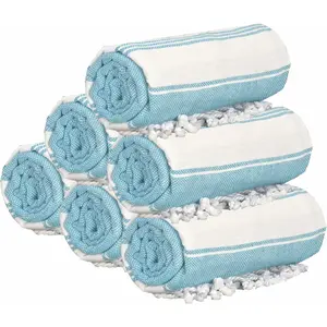 Turkish Cotton Oversized Beach Towels 36x71 Set of 6 for Adults, Soft Durable Absorbent Extra Large Bath Sheet Hammam - Aqua Blue