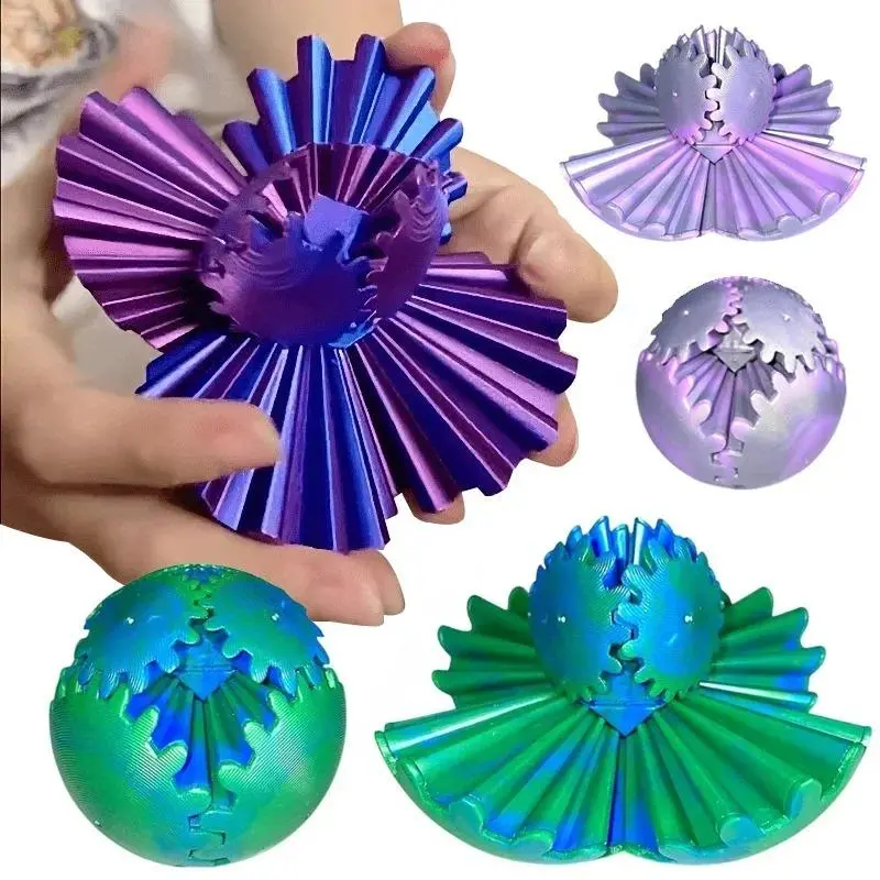 3D Printed Gear Ball, Spin Ball & Cube Fidget Toy, Stress Relief Anti-Anxiety Desk Activity Toy, Relax Gift for Adults and Kids