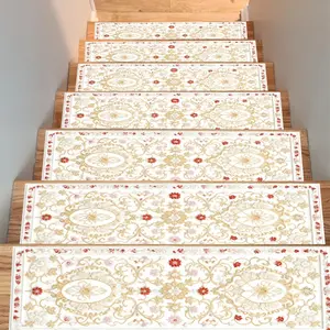 15pcs Anti-Slip European Pattern Stair Treads, Non-Slip Stair Carpets, Step Protector Rugs, Bordered Stair Mats for Home Decor, Indoor Room Accessories for Bedside. Suitable for Indoor/outdoor Stairs, Wooden or Hard Surfaces, and Similar