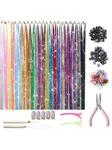 Hair Tinsel Kit, 22 Colors Fairy Tinsel Hair Extensions for Teen Girls Heat Resistant Synthetic Glitter Hair Accessories for Christmas New Year Halloween Cosplay Party(48 Inch)
