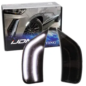 iJDMTOY Smoked Lens White Double-Stripe LED Front Wheel Arch Side Marker Lights For 2021-2024 Chevy Suburban/Tahoe, GMC Yukon, Cadillac Escalade
