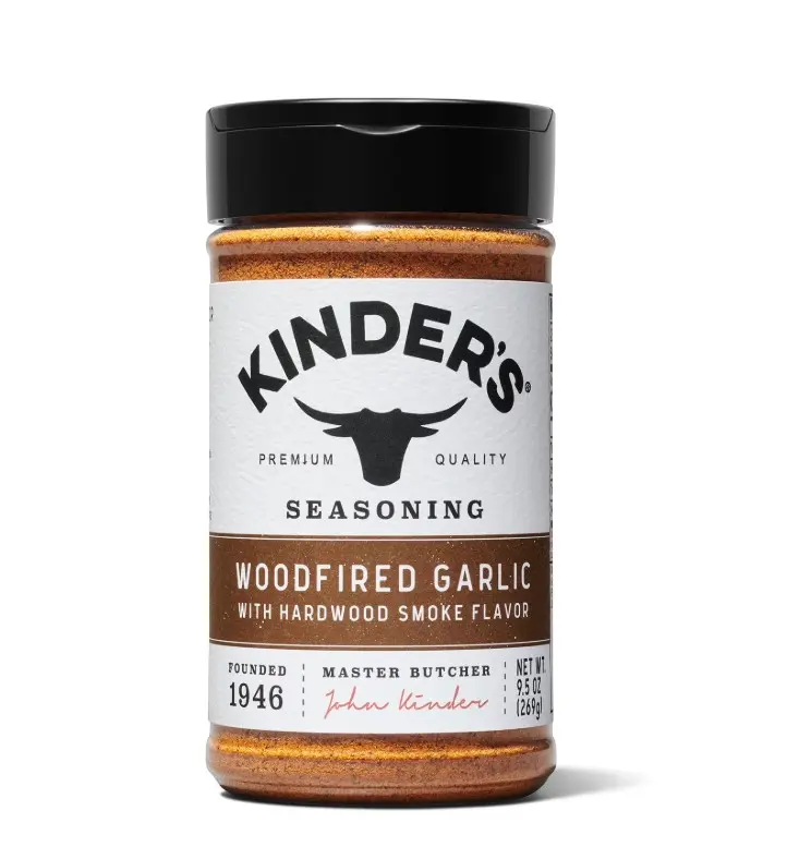 Kinder's Woodfired Garlic Rub with Smoked Flavor 9.5 oz Gluten Free Non-GMO No Added MSG Spice Blend for Versatile Dishes