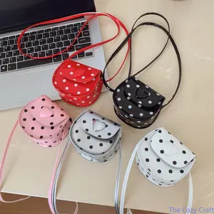 Little Girls Polka Dot Heart Crossbody Purse | Korean Sweet Mini Shoulder Bag, Stylish Kids Coin Wallet for Toddler Daily Casual Outfits & Holiday Matching