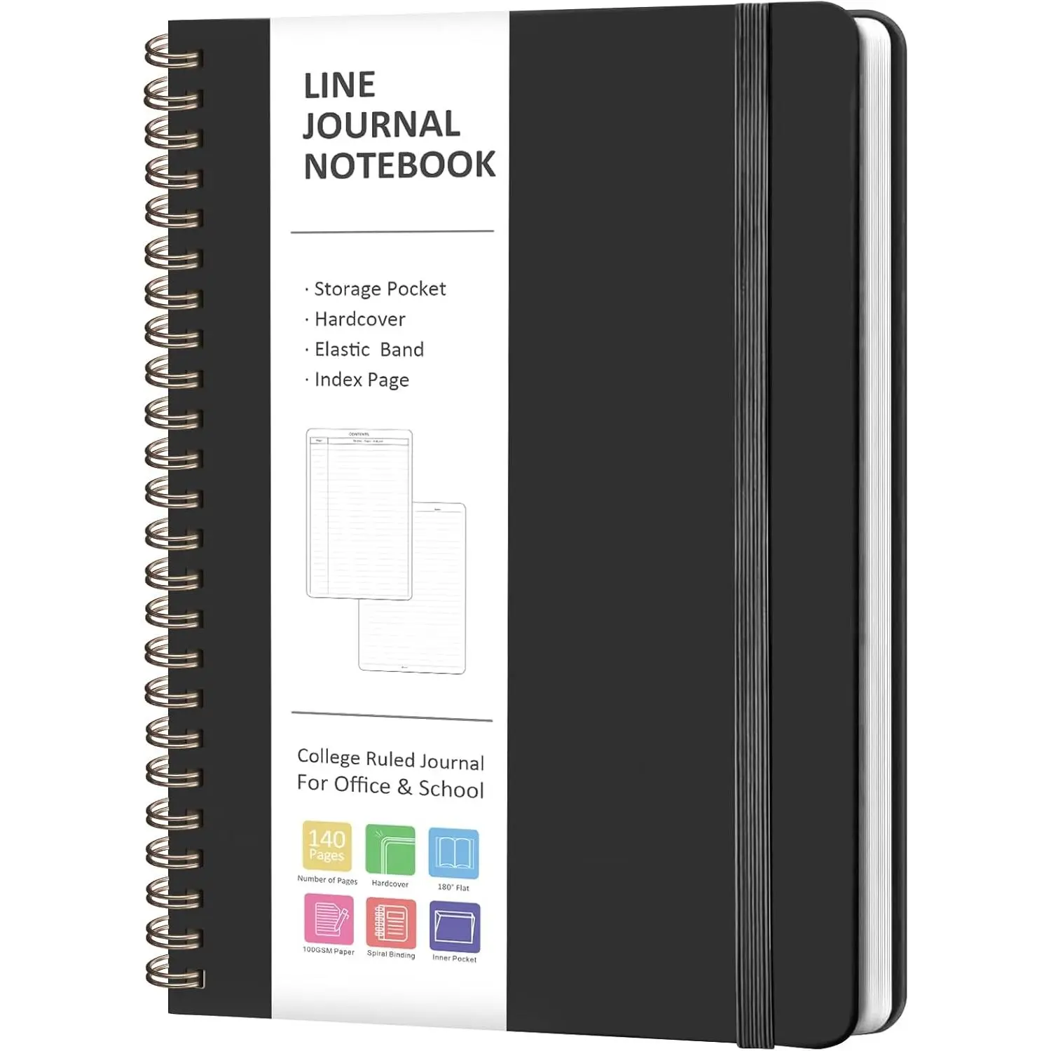 Journaling Notebooks, A5 Lined Spiral Notebook for Women & Men, 146 Pages College Ruled Hardcover Note Book for Work, Note Taking, Journaling, School, Writing (Black)