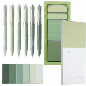 1Set Office Desk Accessories Aesthetic School Supplies Pens Sticky Note Set 6 Mini Correction Tape 6 Retractable Black Ink Pens 0.5 mm Fine Point Pen Self Stick Index Tabs