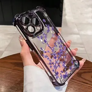 Cherry Blossom Clear Phone Case, Shockproof Floral Transparent Protective Cover for iPhone 17 16 15 14 13 12 11 Pro Max & Samsung Galaxy S24 S23 S22 Ultra, Anti-Drop Slim Flower Bumper Cover, Anti-Scratch Clear Floral Phone Case for Women Girls