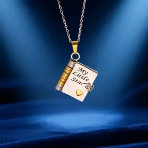 1-piece set of titanium steel pendant necklace - "My Little Star" carving, openable book necklace, six page information, heart-shaped design, suitable for daily wear or gift giving, daughter's daily jewelry | birthday gift graduation jewelry gift