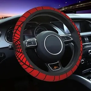 Red Spider Web Steering Wheel Cover Universal 15 Inch, Cute Car Accessories Protector for Women Men