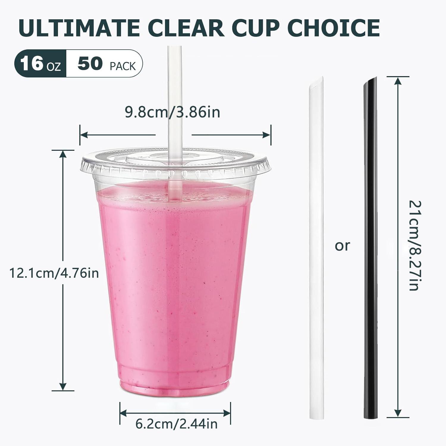 16oz Clear Plastic Cup with Straw & Lid, 50 Sets Disposable Coffee Cup, Disposable Tableware for Party & Takeaway Drink, Plastic Clear Cups