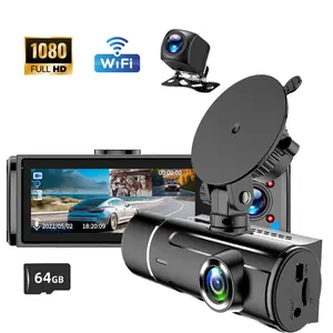 1080P FHD Full Touch 3 Channel Mirror Dash Cam,Automatic Reverse Camera, Parking Monitor，Free 64GB Card wifi