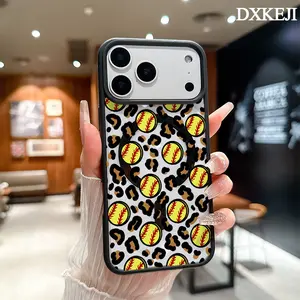 Leopard Softball Baseball Pattern Magnetic MagSafe Phone Case for iPhone 17 Air/16 Pro Max 15 Pro 14 13 12 11 Plus Shockproof Slim Protective Cover Casing