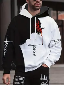 Men's contrasting animal print hoodie for autumn and winter super large hooded sweatshirt, men's clothing