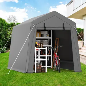 [GAOMON]Portable Carport Storage Shed, 6' x 8' Motorcycle Tent, Waterproof & UV-Resistant with Roll-Up Zipper Doors, Gray Outdoor Shelter for Bikes, Tools & Equipment