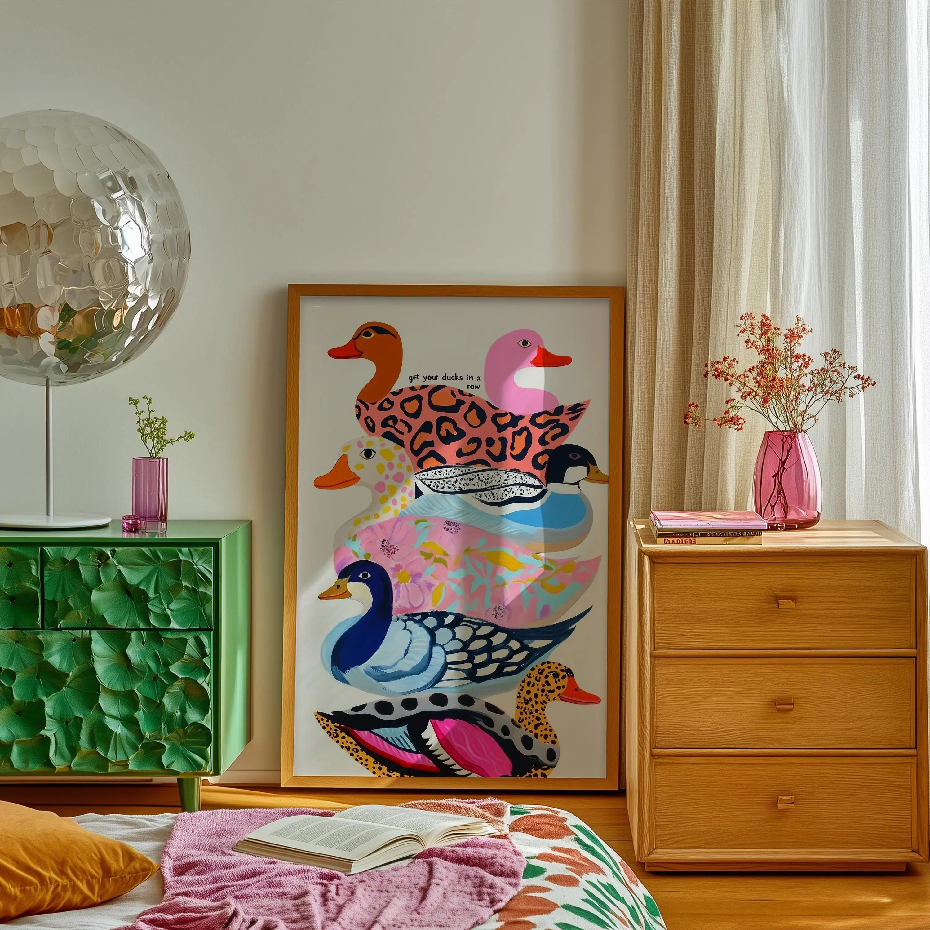 Colorful Ducks Art Poster Unframed : Kitsch Animal Pattern Wall Decor