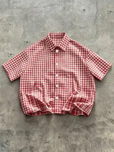 Men's Casual Street Style Checkered Plaid Gingham Short Sleeve Button Shirt, Classic Vintage Fashion, Trendy and Unique Design, Outdoor Wear, Fresh and Simple, Checked, Menswear