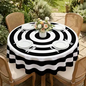 Simple black and white circle pattern printed circular tablecloth, suitable for living rooms, dining rooms, parties and other scenes, home decoration circular tablecloth.